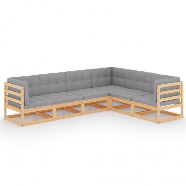 Muebles de jardín 6 piezas con cojines de madera de pino maciza D