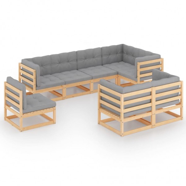 8 pcs conjunto lounge de jardim c/ almofadões pinho maciço D