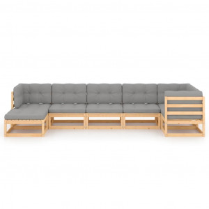 Juego de muebles de jardín 7 pzas y cojines madera pino maciza H