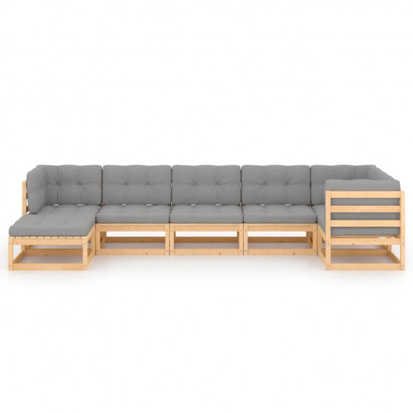 Juego de muebles de jardín 7 pzas y cojines madera pino maciza M 2