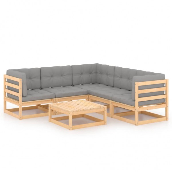 6 pcs conjunto lounge de jardim c/ almofadões pinho maciço D