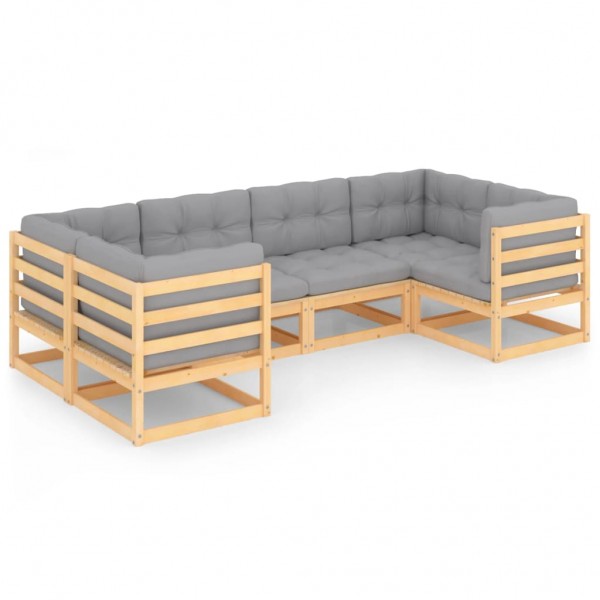 6 pcs conjunto lounge de jardim c/ almofadões pinho maciço D