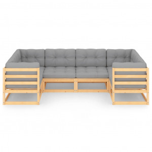 Juego de muebles de jardín 6 pzas y cojines madera pino maciza H