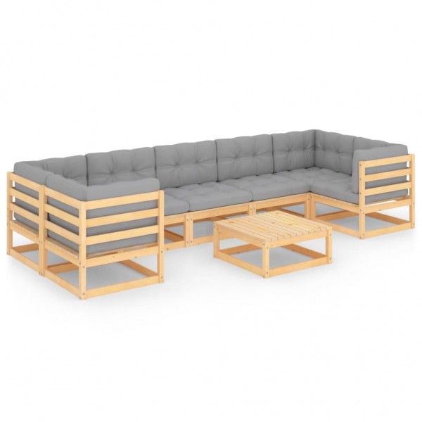 8 pcs conjunto lounge de jardim c/ almofadões pinho maciço D