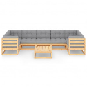 Juego de muebles de jardín 8 pzas y cojines madera maciza pino H