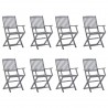 Cadeiras de exterior dobráveis 8pcs c/ almofadões acácia maciça 1