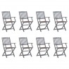 Cadeiras de exterior dobráveis 8pcs c/ almofadões acácia maciça 1