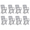 Cadeiras de exterior dobráveis 8pcs c/ almofadões acácia maciça 2