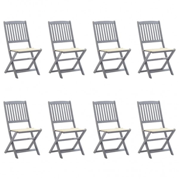 Sillas de jardín plegables 8 uds y cojines madera maciza acacia D