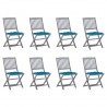 Cadeiras de exterior dobráveis 8pcs c/ almofadões acácia maciça 1