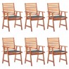 Cadeiras de jantar p/ jardim 6 pcs c/ almofadões acácia maciça 1
