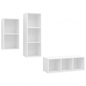 3 pcs conjunto de móveis de TV contraplacado branco H