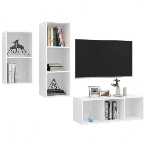 3 pcs conjunto de móveis de TV contraplacado branco M 3