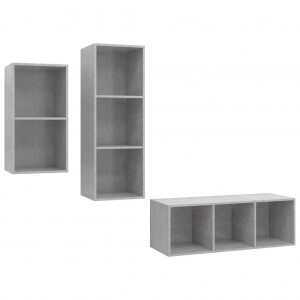 3 pcs conjunto de móveis de TV contraplacado cinzento cimento H