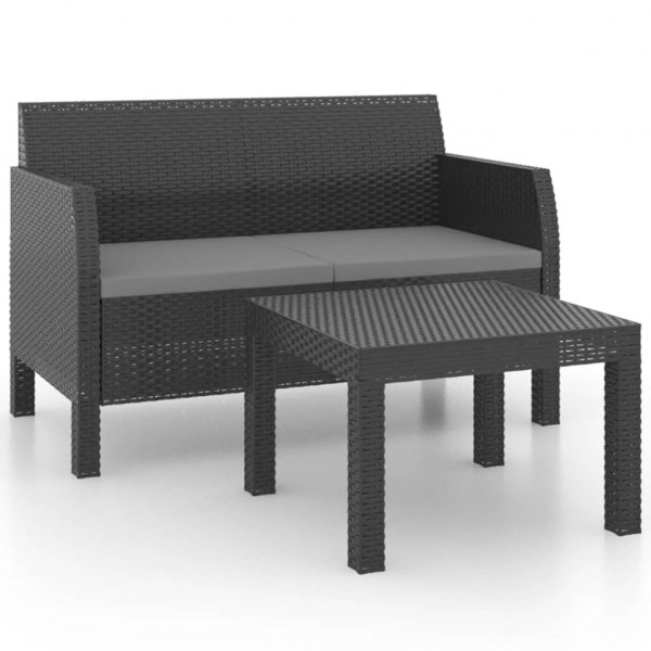 Set de muebles jardín 2 piezas cojines PP ratán gris antracita M 2