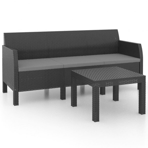 2 pcs conjunto lounge jardim com almofadões vime PP antracite M 2