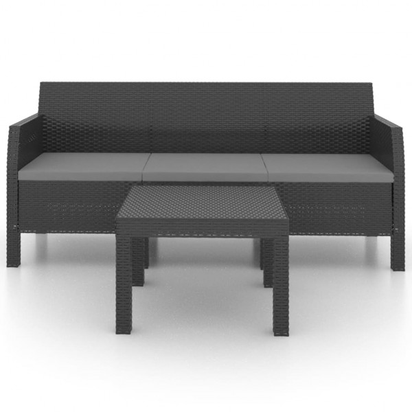 2 pcs conjunto lounge jardim com almofadões vime PP antracite M 3