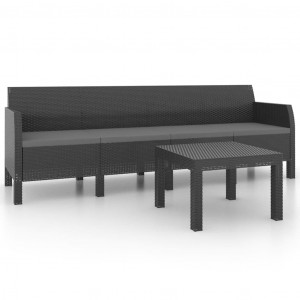 2 pcs conjunto lounge jardim com almofadões vime PP antracite H