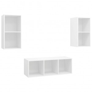 3 pcs conjunto de móveis de TV contraplacado branco H