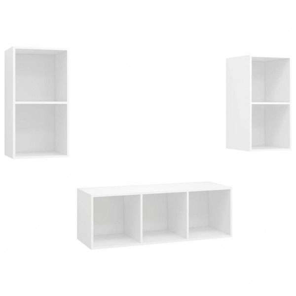 Juego de muebles de salón 3 piezas madera ingeniería blanco M 2