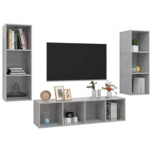Set de muebles de salón 3 pzas madera ingeniería gris hormigón M 3