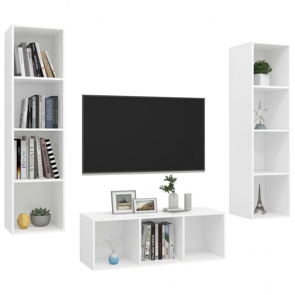 3 pcs conjunto de móveis de TV contraplacado branco M 3