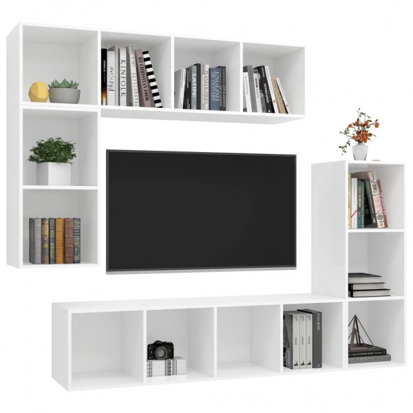 Set de muebles para TV 4 piezas madera contrachapada blanco M 3