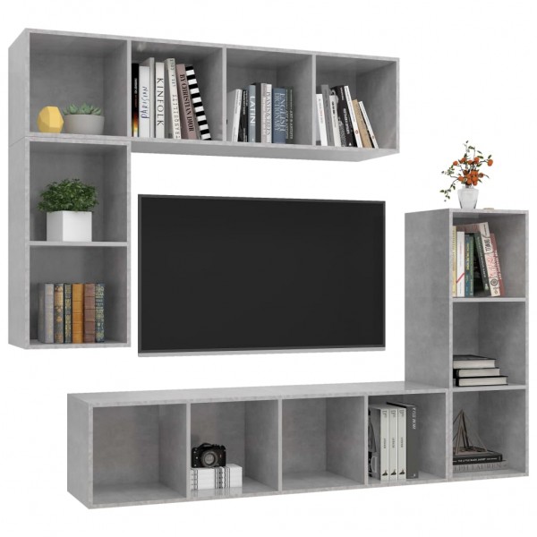 Set de muebles de TV 4 pzas madera contrachapada gris hormigón M 3