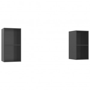 Armários de parede p/ TV 2pcs derivados madeira cinza brilhante H