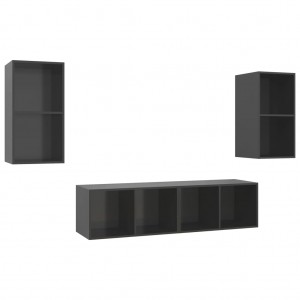 Armários de parede TV 4 pcs derivados madeira cinza brilhante H