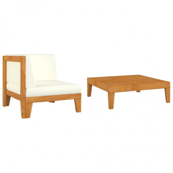 2 pcs conjunto lounge de jardim c/ almofadões acácia maciça D