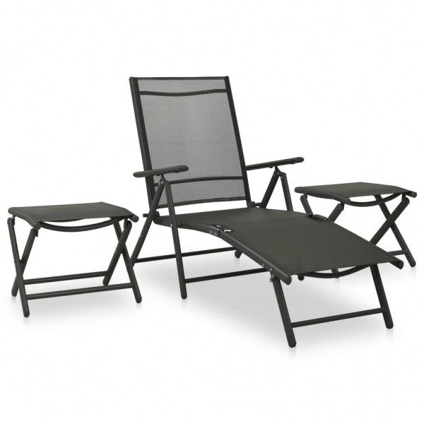 3 pcs conjunto lounge para jardim textilene e alumínio preto D