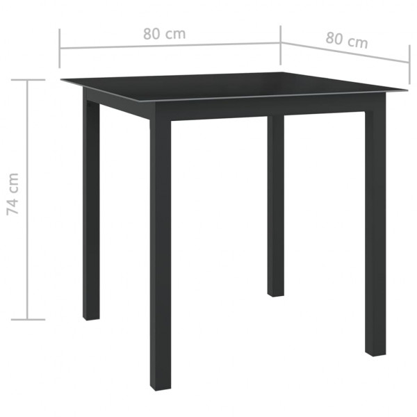 Mesa de jardim em alumínio e vidro 80x80x74 cm preto M 5