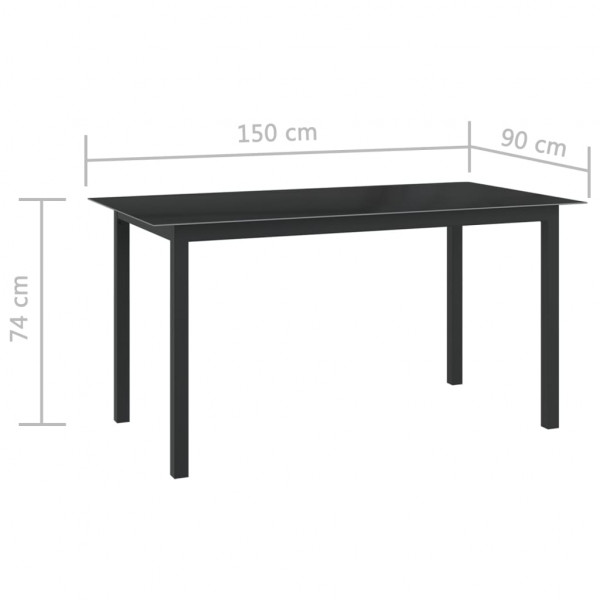 Mesa de jardín de aluminio y vidrio negro 150x90x74 cm M 5