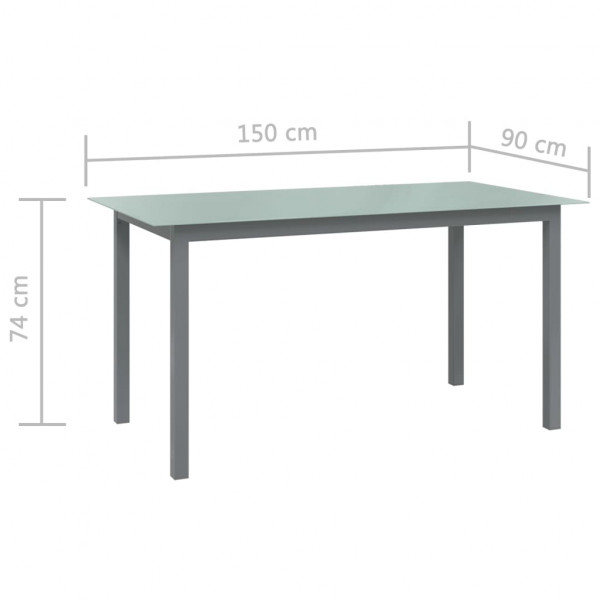 Mesa de jardim em alumínio e vidro 150x90x74 cm cinzento-claro M 5