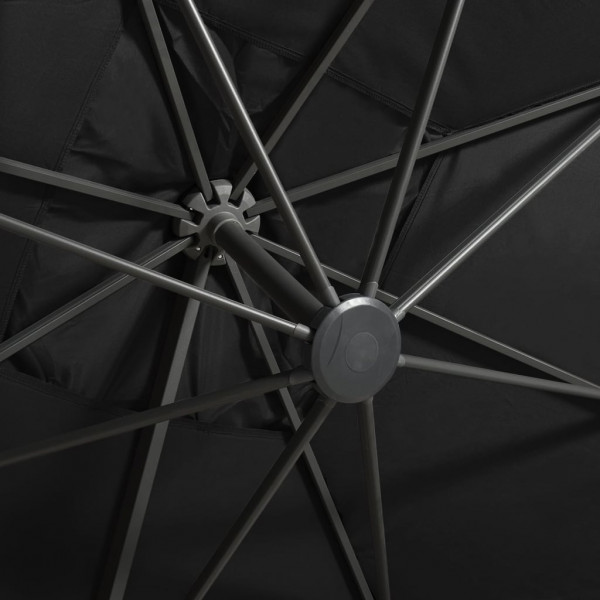 Guarda-sol jardim cantilever c/ poste e luzes LED 300 cm preto M 2