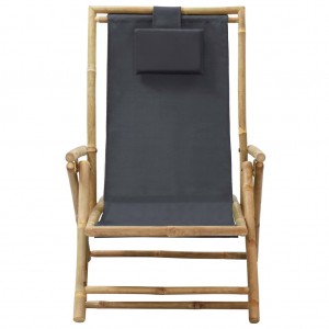 Silla de relajación reclinable de bambú y tela gris oscuro H