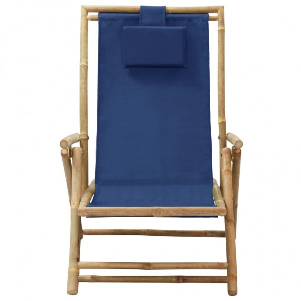 Silla de relajación reclinable de bambú y tela azul marino M 2