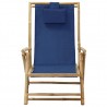Silla de relajación reclinable de bambú y tela azul marino 2
