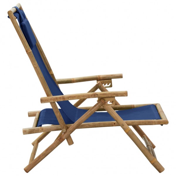 Silla de relajación reclinable de bambú y tela azul marino M 3