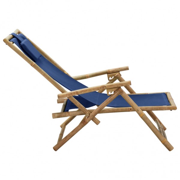 Silla de relajación reclinable de bambú y tela azul marino M 4