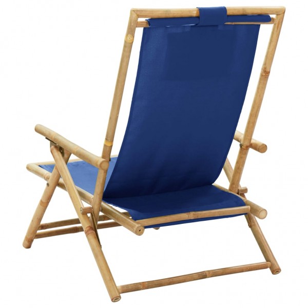 Silla de relajación reclinable de bambú y tela azul marino M 5