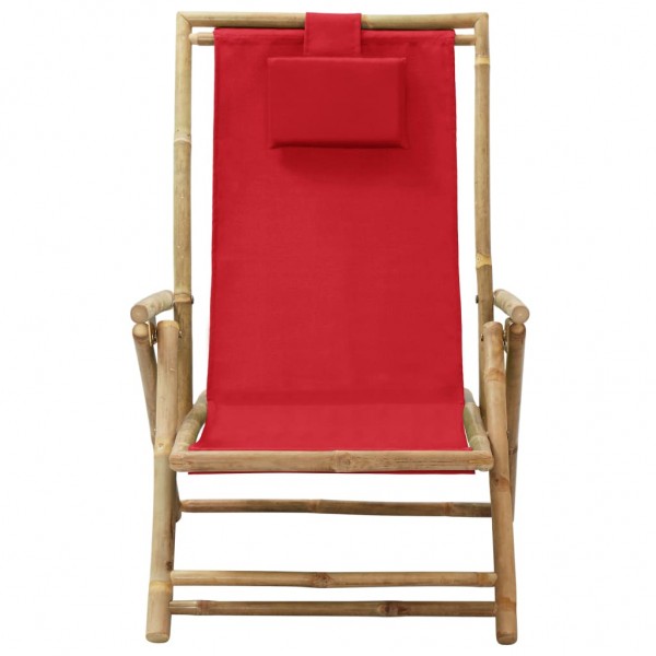 Silla de relajación reclinable de bambú y tela roja M 2