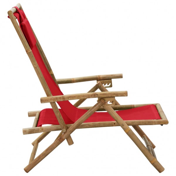 Silla de relajación reclinable de bambú y tela roja M 3