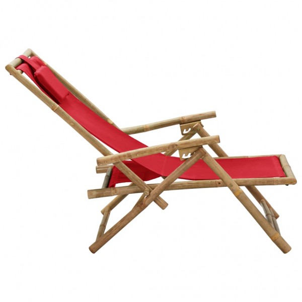 Silla de relajación reclinable de bambú y tela roja M 4
