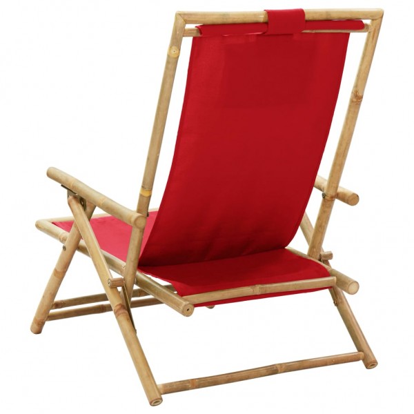 Silla de relajación reclinable de bambú y tela roja M 5