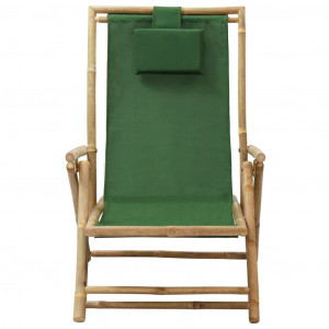 Silla de relajación reclinable de bambú y tela verde H