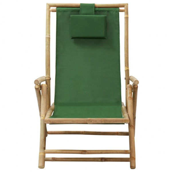 Silla de relajación reclinable de bambú y tela verde M 2