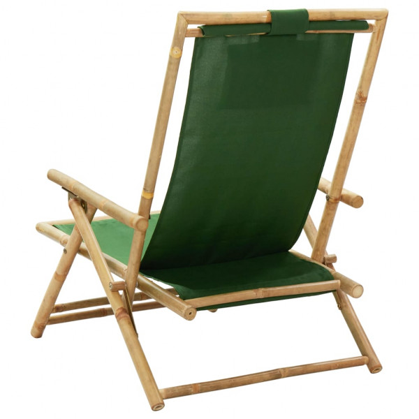 Silla de relajación reclinable de bambú y tela verde M 4