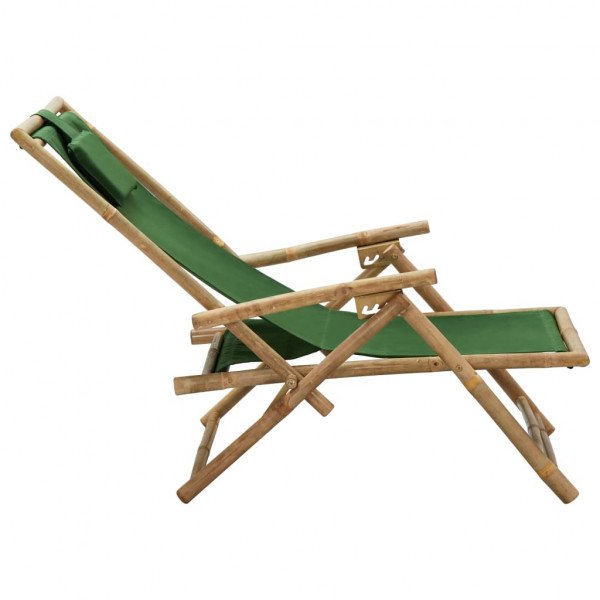Silla de relajación reclinable de bambú y tela verde M 5